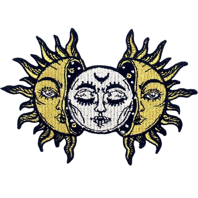Rocking Planet Sun and Moon Patch Embroidered Biker Applique Iron On Sew On Emblem - Image 1